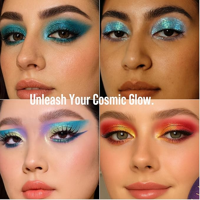 Galactic Assemble Eyeshadow Palette 14 Colors Glitter Shimmer Metallic Eye Shadow Pallet Blue Galaxy Eye Makeup Palettes Create Space-like Eyes Make up Orange Gifts for Women Girls