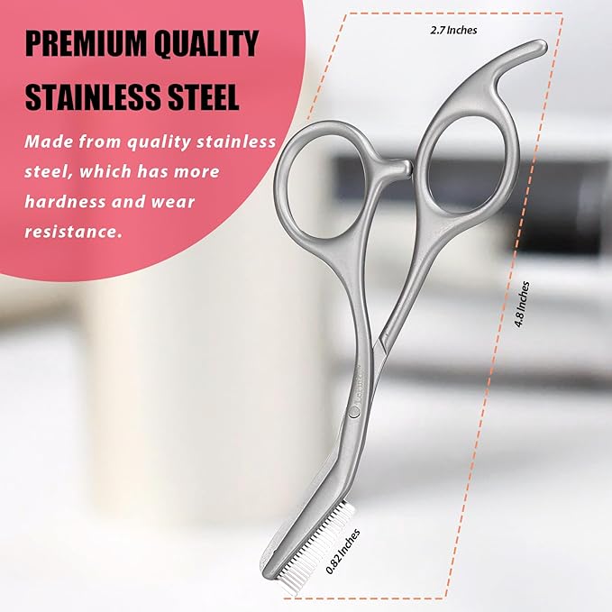 Eyebrow Trimming Scissors with Combs, Eyebrow Trimmers, Gifts for Men Women Stocking Stuffers, Stainless Steel Gray