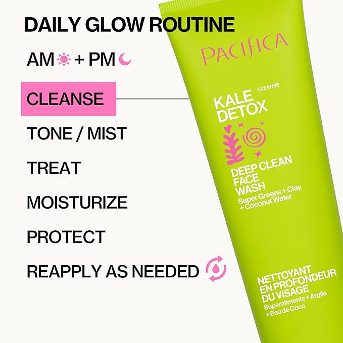 Pacifica Kale Detox Face Wash for Oily & Acne-Prone Skin, Deep Cleansing Facial Cleanser & Makeup Remover with Super Greens Kale, Seaweed & Clay, 5 fl oz –Clean Beauty, Vegan & Cruelty-Free