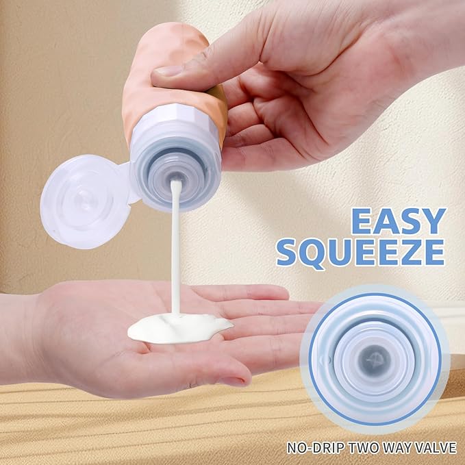 Travel Bottles for Toiletries, 4pcs Tsa Approved 3oz Travel Size Containers, BPA Free Leak Proof Premium Silicone Bottles, Refillable Liquid Squeezable Accessories W/Toiletry Bag(Bright)