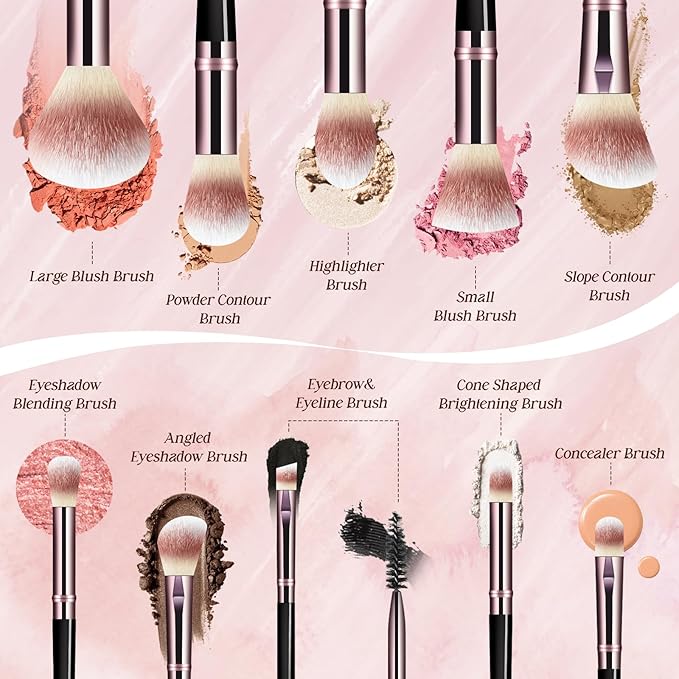 Makeup Brush Set, Premium Synthetic 10 PCS Makeup Brushes, Travel Makeup Brush Set with Soft Hairs, Makeup Brushes Set Professional for Blush, Eyeliner, Eyeshadow, Concealer, and Foundation (Black)