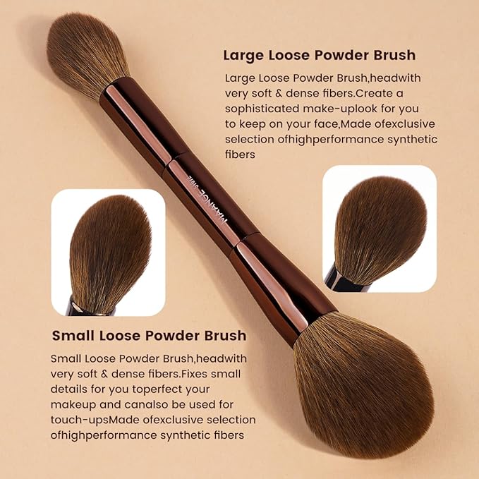 MAANGE 15 PCS Makeup Brushes Double-ended Makeup Brush Set Double Sided Angled/Round Top Brush Foundation Contour Blending Eyebrow Eyeshadow Concealer (Brown)