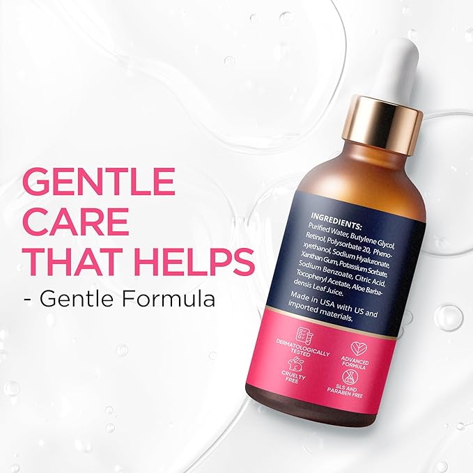 Retinol Serum for Face with Hyaluronic Acid, Vitamin E & Aloe Vera Anti-Aging Serum - All Skin Types - Supports Even Tone - Day and Night - Made in USA - 1 Oz