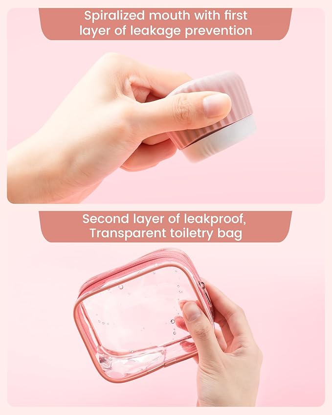 Travel Containers for Toiletries 4 Pack, TSA Approved Travel Size Toiletries, Portable Size Containers, With Clear Bag Leak Proof Silicone Jars, Essentials Creams Jars Carrying Small Items