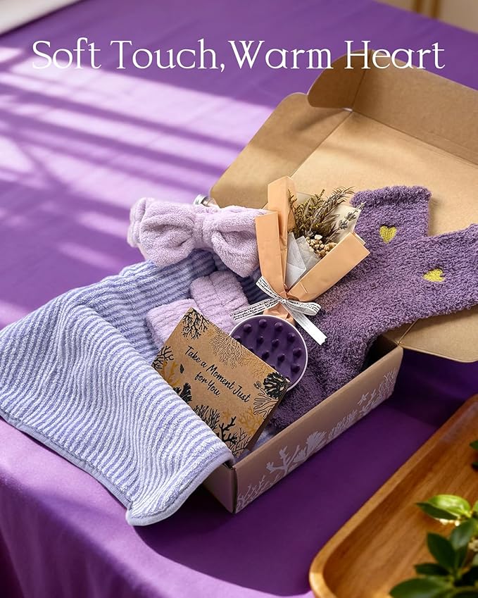 Coralogo Lavender Spa Gift Baskets - Natural Pampering Spa Set, Self-Care Beauty Gift Basket, Wellness Bath & Body Works, Unique Gifts for Birthday, Valentines Day, Mothers Day for Mom, Wife, Her