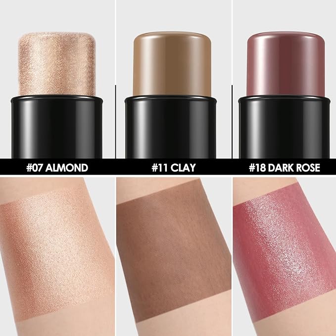 FOCALLURE 3PCS Cream Contour Stick - Highlighter Bronzer Blush Set for Face Sculpting, Non-Greasy Longwear Makeup, Easy to Blend with Natural Matte Finish,SET 4