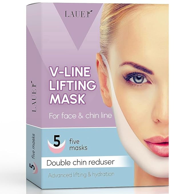 V Shaped Contouring Face Mask Line Shaping Lifting Belt Neck Reduction Jawline Shaper Lift Up Tape Enhancer Face Patch Firming Tightening Skin Chin Collagen Mask Hyaluronic Acid Aloe Vera 5 pcs