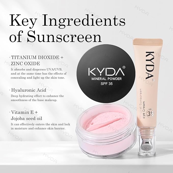 KYDA 6 Pcs Pink Mineral Under Eyes Concealer Kit, Included Eyes Concealer Cream+Loose Setting Powder, SPF 35, Eyes Color Corrector Set, Correct & Conceal Dark Circles, with Brushes and Makeup Puffs