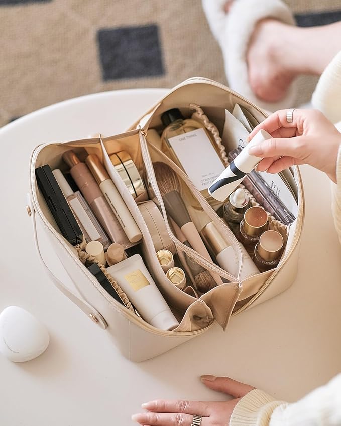 EACHY Travel Makeup Bag,Large Capacity Cosmetic Bags for Women,Waterproof Portable Pouch Open Flat Toiletry Bag Pattern Makeup Bag