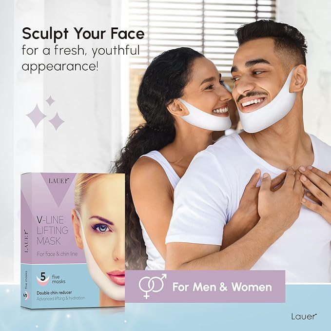 V Shaped Contouring Face Mask Line Shaping Lifting Belt Neck Reduction Jawline Shaper Lift Up Tape Enhancer Face Patch Firming Tightening Skin Chin Collagen Mask Hyaluronic Acid Aloe Vera 5 pcs