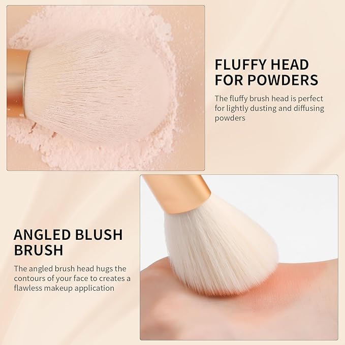 Ducare Angled Blush Brush & Tapered Powder Brush 2Pcs Makeup Brushes Set, Pointed Powder Brush for Light Application Fluffy Blush Brush Perfect for Blush,Highlighting, Defining and Contouring