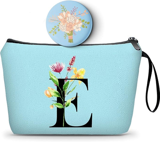 Women Birthday Unique Bride to be Bridal Shower Initial Gifts for Mom Sister Friend Her Teacher Aunt Makeup Cosmetic Bag with Mirror Mothers Day Christmas Graduation E