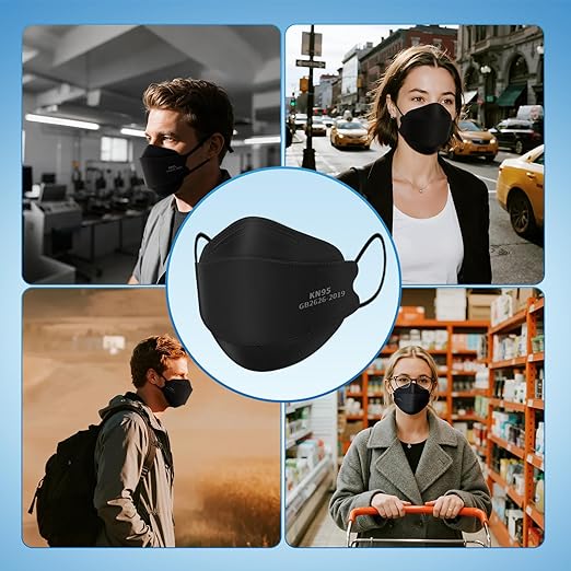 KN95 Face Masks for Adults 50 Pack, Individually Wrapped, 5-Ply Black Disposable Face Mask Against PM 2.5 Smoke & Dust, Filtration Efficiency 95%