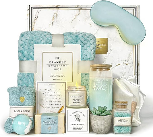 Get Well Soon Gift Baskets For Women,12PC Get Well Gifts for Women After Surgery,Birthday,Care Package,Grief,Sympathy Gifts,Condolences Gift Basket (cerulean)