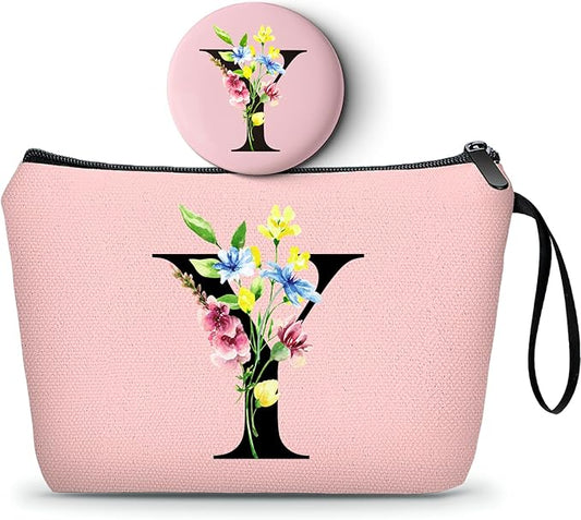 Appreciation Initial Monogram Gifts for Sisters from Sister Employees Team Bride Womens Unique Mom Personalized Makeup Cosmetic Bag with Mirror Mothers Day Christmas Graduation Y