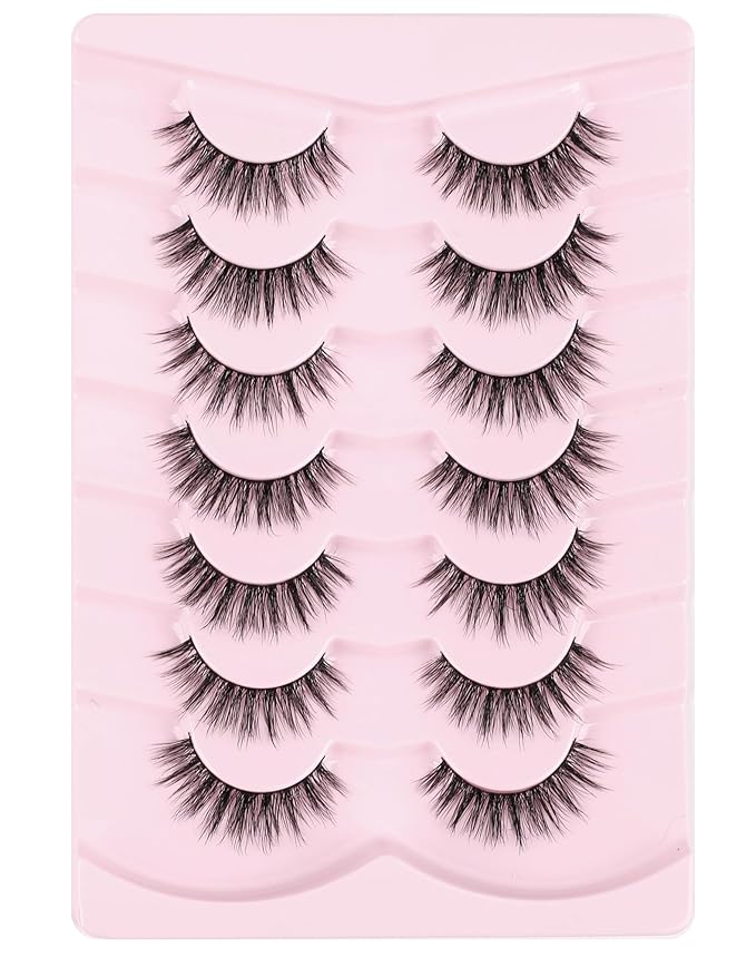 Onlyall Natural Lashes Wispy Lashes Natural Look False Eyelashes Natural Flared Eyelashes False Eye Lashes Soft Fluffy Lashes 7 Pairs D-K08
