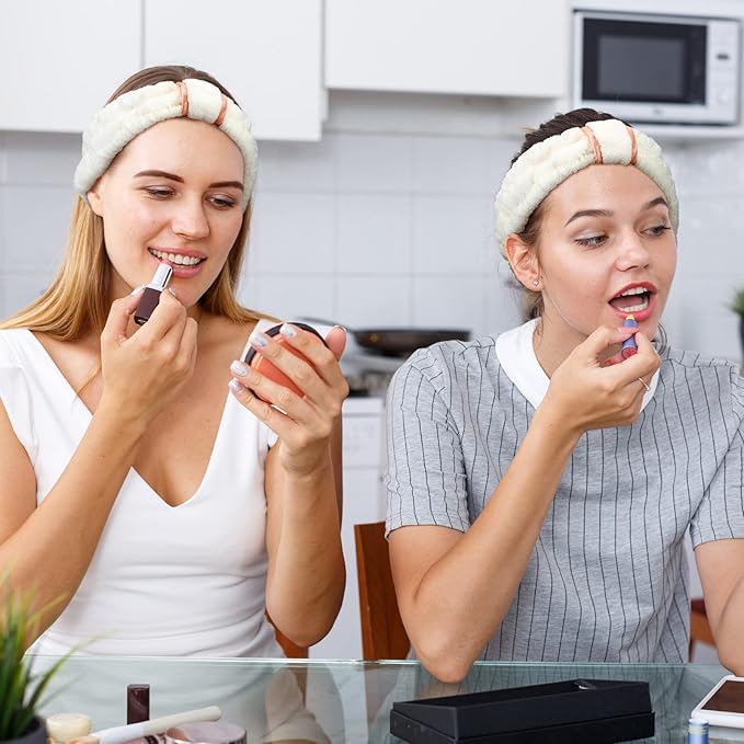 WILLBOND 4 Pack Microfiber Headbands Spa Facial Headbands Makeup Head bands Elastic Terry Cloth Head Wrap for Women Girls Washing Face Makeup Shower Yoga Sports(Beige)