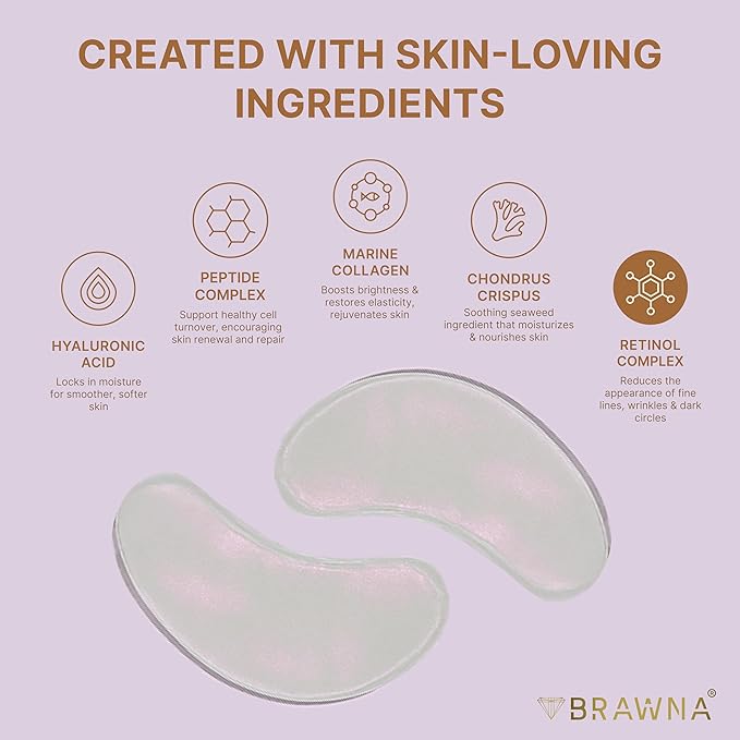 BRAWNA Hydrogel Undereye Mask Patch with Retinol, Collagen, Peptides, Hyaluronic Acid - For Puffy Eyes, Dark Circles, Undereye Bags - Vegan Cruelty-Free Skincare Birthday Gifts for Women - 24 Pairs