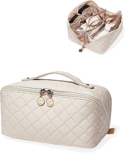 EACHY Travel Makeup Bag,Large Capacity Cosmetic Bags for Women,Waterproof Portable Pouch Open Flat Toiletry Bag Pattern Makeup Bag