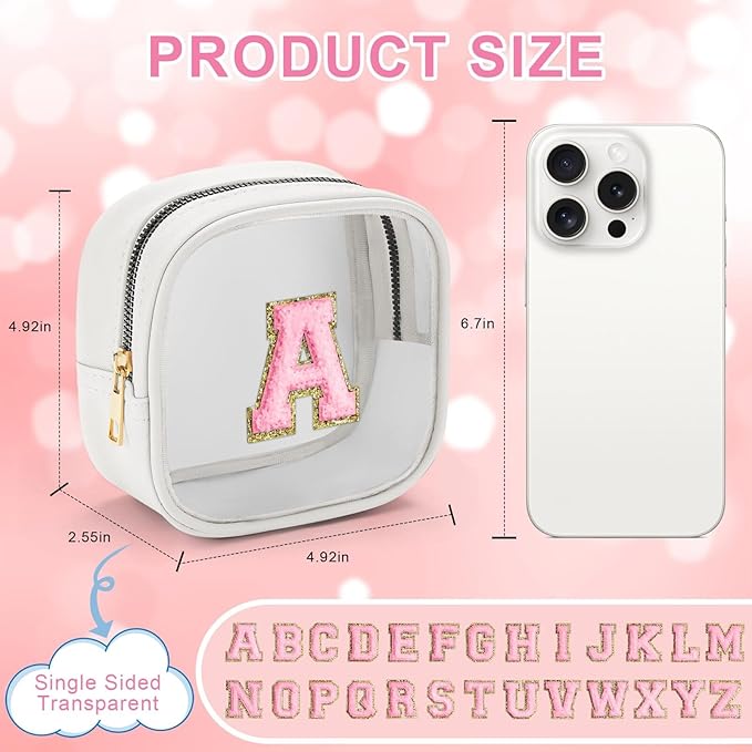 YOOLIFE Initial Make Up Bag Travel Toiletry Bag, Clear Makeup Bag Preppy Cosmetic Bags Organizer Travel Essentials Gifts for Women Teen Girlfriend Teacher Mom Birthday Mothers Day Gifts White R