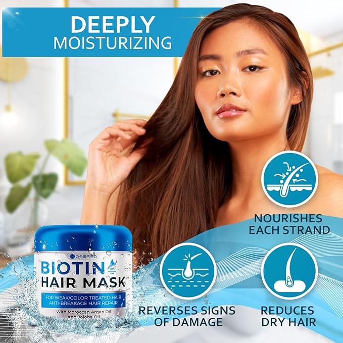 Biotin Hair Mask - Volume Boost and Deep Conditioner for Dry, Damaged Hair - Hydrating Repair Treatment for Women and Men - Moisture Conditioning for Curly Hair and Split Ends - Sulfate Paraben Free