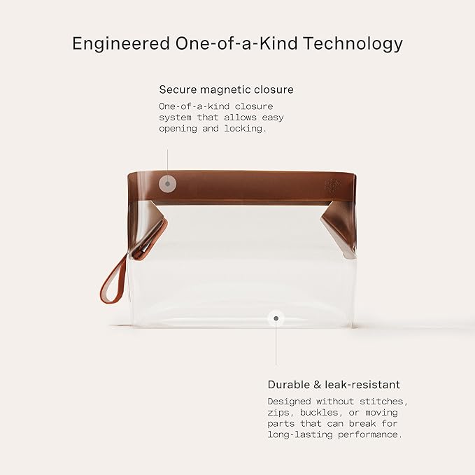 Cadence Parcel - Clear Dopp Kit with Magnetic Closure - Durable and Leak-Resistant Travel Toiletry Kit - TSA-Compliant & Modular Design - Hygiene Bag for Travel Essentials - 1 Qt - Chestnut