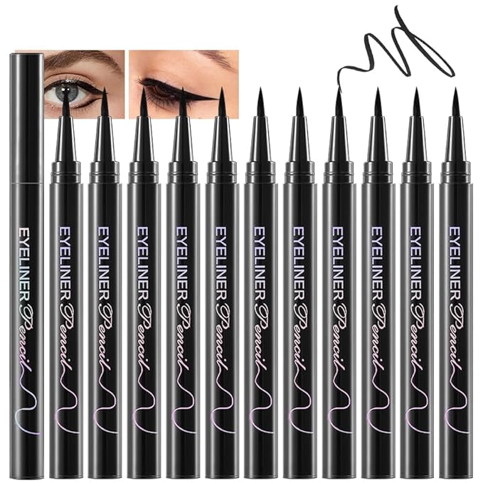 Liquid Eyeliner Set，12 Pack Matte Black Eye Liner Pen，Eye Ink Liner with Ultra-Fine Tip Makeup，Quick-Dry Eyeliner Pack，Glides on Smoothly，Smudge-Proof，Easy to Apply，Vegan Formula