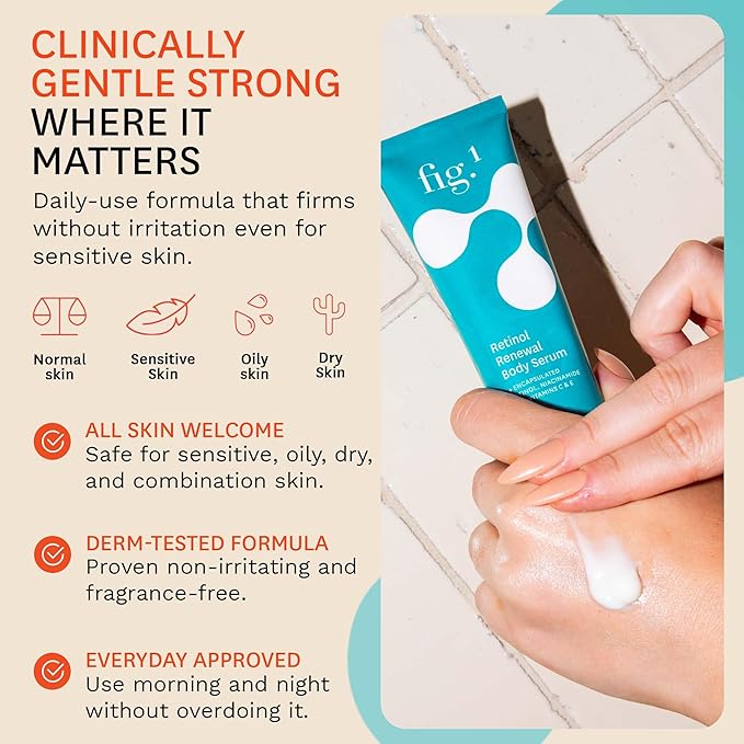 Fig.1 Retinol Body Serum – Advanced Skin Booster for Crepey Skin, Stretch Marks, Anti-Aging & Dark Spots – Glowing, Non-Greasy Retinoid Treatment with Niacinamide, Vitamin C & Retinol – 3.4 oz