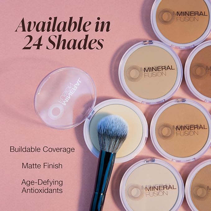 Mineral Fusion Pressed Powder Foundation, Deep 1 - Med/Tan Skin w/Golden Undertones, Age Defying Foundation Makeup with Matte Finish, Talc Free Face Powder, Hypoallergenic, Cruelty-Free, 0.32 Oz