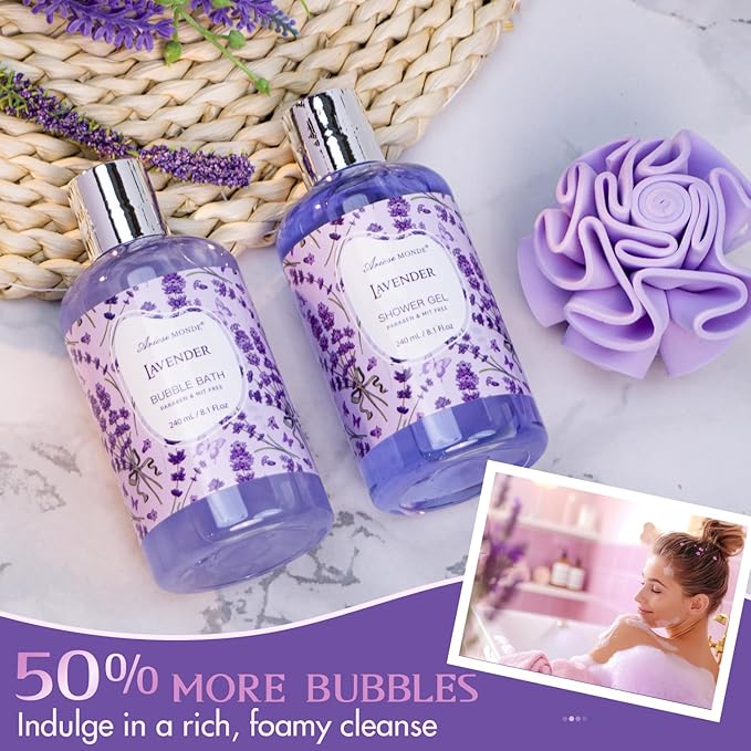 Bath Gift Baskets for Women, Lavender Relaxing Spa Gifts, Bath Spa Gift Basket for Women, Self Care Gifts, Care Package, Home Spa Products, Birthday Gifts , Gifts for her