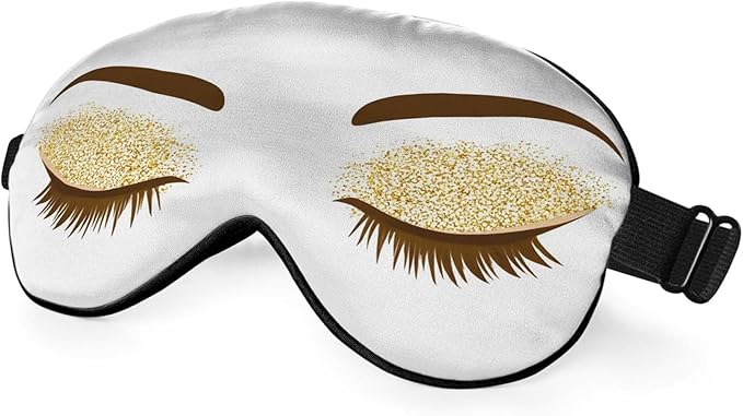 Eyelash Sleep Eye Mask Woman Eye Long Eyelashes Golden Glitters Eyeshadows Makeup Silk Eye Mask Sleeping Soft Eye Shade Cover for Women Boy Girl Airplane Travel