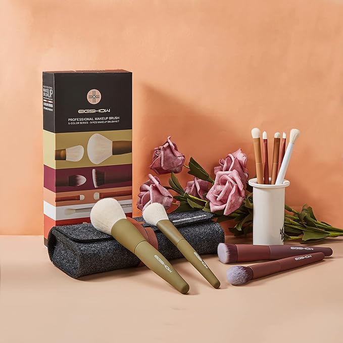 Makeup Brushes, EIGSHOW 5 Colors Essential Kabuki Makeup Brush Set with Ultra Soft Synthetic Fibers for Powder Blush Concealers Contouring Highlighting