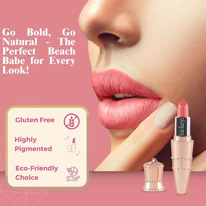 Hickey Lipstick for Women, Organic Beach Babe Coral Refillable Lipstick - Hydrating & Moisturizing Long Lasting Lipstick - Vegan & Gluten-Free with Velvet Finish - Highly Pigmented, Smooth & Creamy