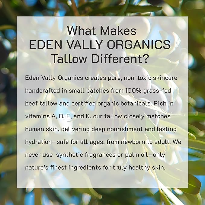 Grass Fed Beef Tallow Moisturizer with Organic Olive Oil & Vanilla | Natural Body Butter for Dry, Sensitive & Eczema-Prone Skin | Face, Hands & Body Cream | Nourishing Anti-Aging Balm | 2 fl oz