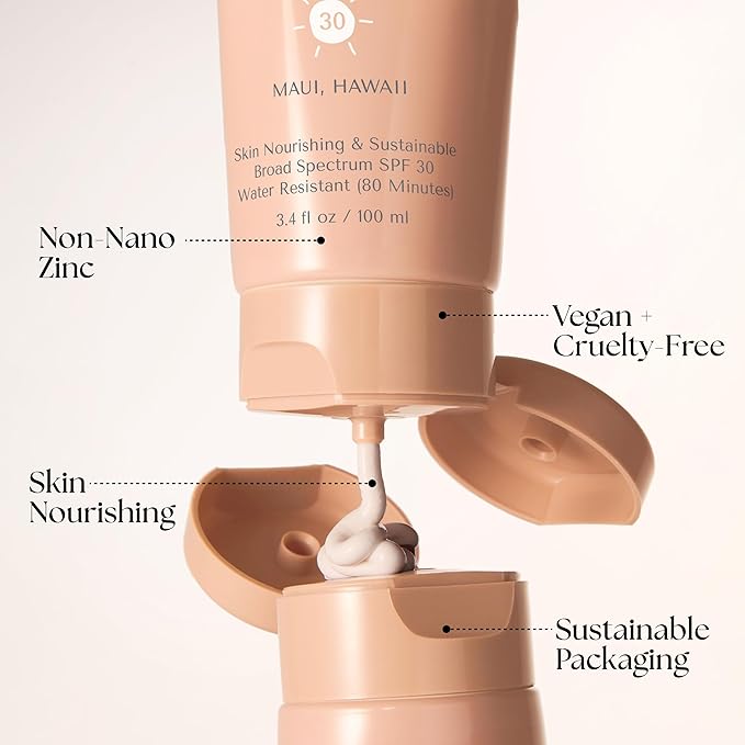 SPF 30 Mineral Sunscreen - Reef Friendly, Ocean Safe, Vegan Sunscreen Lotion for All Ages, No White Residue, Water-Resistant, 3.4 fl oz