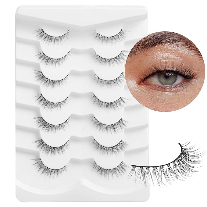 Onlyall Wispy Lashes - Natural Look False Eyelashes, Flared, Soft Fluffy, 7 Pairs D-K74