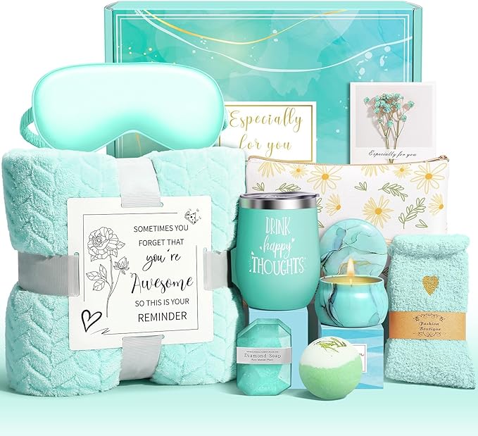Happy Birthday Gifts for Women Self Care Gift, Relaxing Care Package Get Well Soon Spa Gift Basket with Luxury Blanket, Mothers Day, Brithday Gifts for Mom Her Friend Sister Wife