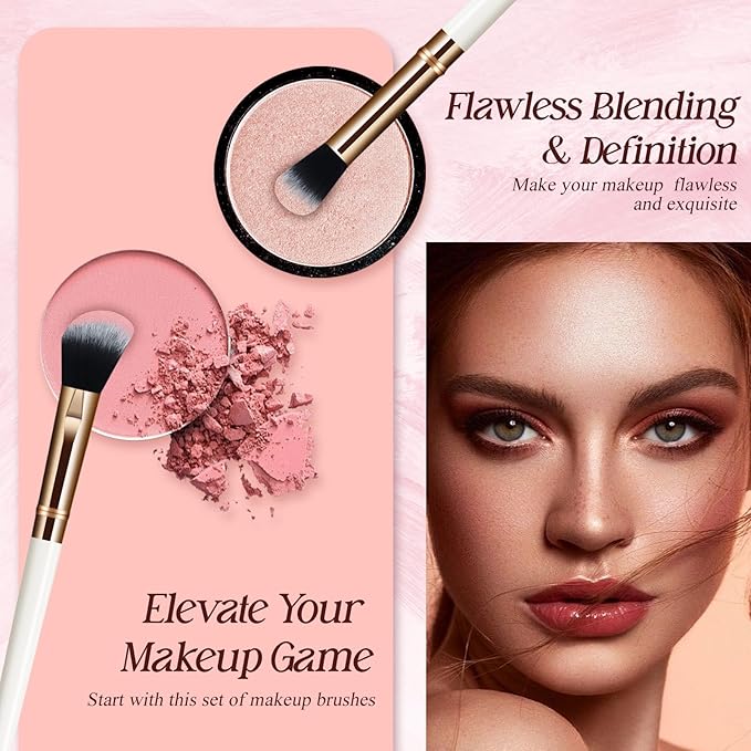 Makeup Brush Set, Premium Synthetic 10 PCS Makeup Brushes, Travel Makeup Brush Set with Soft Hairs, Makeup Brushes Set Professional for Blush, Eyeliner, Eyeshadow, Concealer, and Foundation (White)