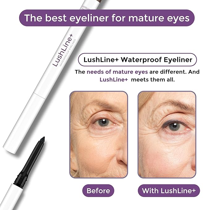Rumi Cosmetiques LushLine+ Waterproof Eyeliner Pencil For Older Women - Smudge Proof, Long-Lasting, Non Toxic, Soft Glide - Safe For Sensitive Eyes (Natural Grey)