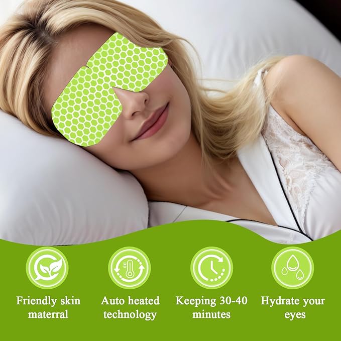 20 Packs Green Tea Scented Steam Eye Mask, Heated Eye Compress for Dry Eyes, Self Heating Eye Masks for Sleep, Spa, Travel Essentials, Relaxation Gift for Women & Men Stocking Stuffers