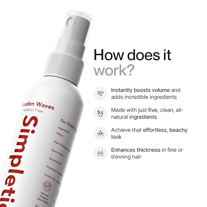 Simpletics Himalayan Sea Salt Spray for Hair - All Natural, 5 Ingredient Texturizing and Volumizing Product - Tropical Scented - Beach Look To Add Volume & Texture - Unisex - 240ml...