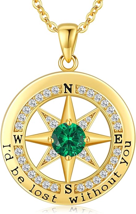 S925 Necklace Gift for Wife |Compass Jewelry |Women Anniversary |Sterling Silver |Girlfriend Birthday Gifts for Her Valentines |I'd be Lost without You |Jewel 18K Gold