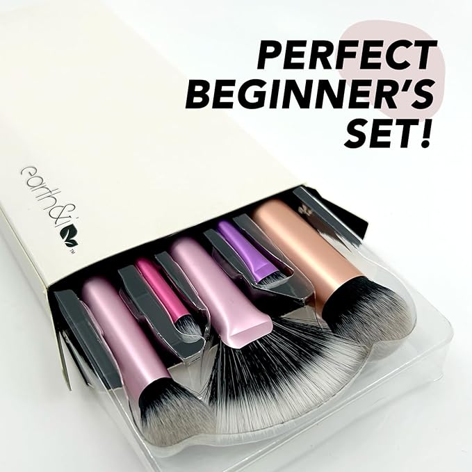 Earth & I 5 Makeup Brush Set, Makeup Brush Set for Eyeshadow, Cosmetic Brushes, Eyeshadow Brushes, Foundation Applicators, Make Up Applicators