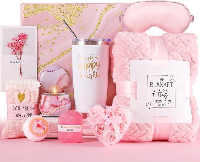 Gift Baskets for Women, Best Birthday Gifts Box, Self Care Gift, Care Package, Get Well Soon Gifts Kit, Unique Ideas Present for Mom Girlfriend Her Sister Wife Friends Woman - Rose Spa Gift Set