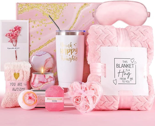 Gift Baskets for Women, Best Birthday Gifts Box, Self Care Gift, Care Package, Get Well Soon Gifts Kit, Unique Ideas Present for Mom Girlfriend Her Sister Wife Friends Woman - Rose Spa Gift Set