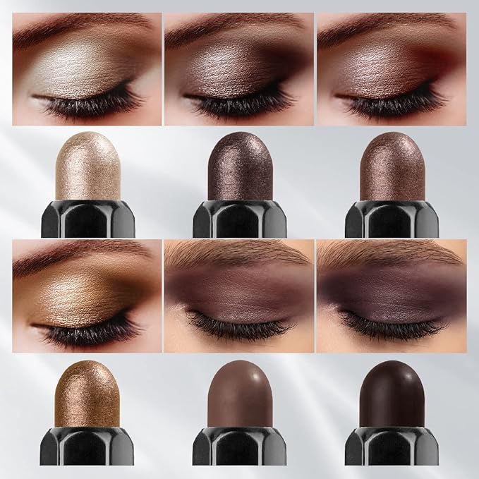 6PCS Eyeshadow Stick Makeup Sets,Dark Brown Shimmer Eyeshaow Pencil, Long Lasting Metallic Eye Shadow,Eye Brightener Stick Pencil Crayon, A02-Taupe Mauve
