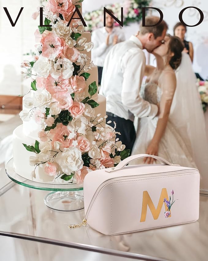 Vlando Mothers Day Gifts,Initial Makeup Bag,Travel Makeup Bag,Teacher Appreciation Gifts Birthday Gifts Bridesmaid Gifts Bride Wedding Gifts Graduation Gifts Valentine's Day Gift(Letter M)