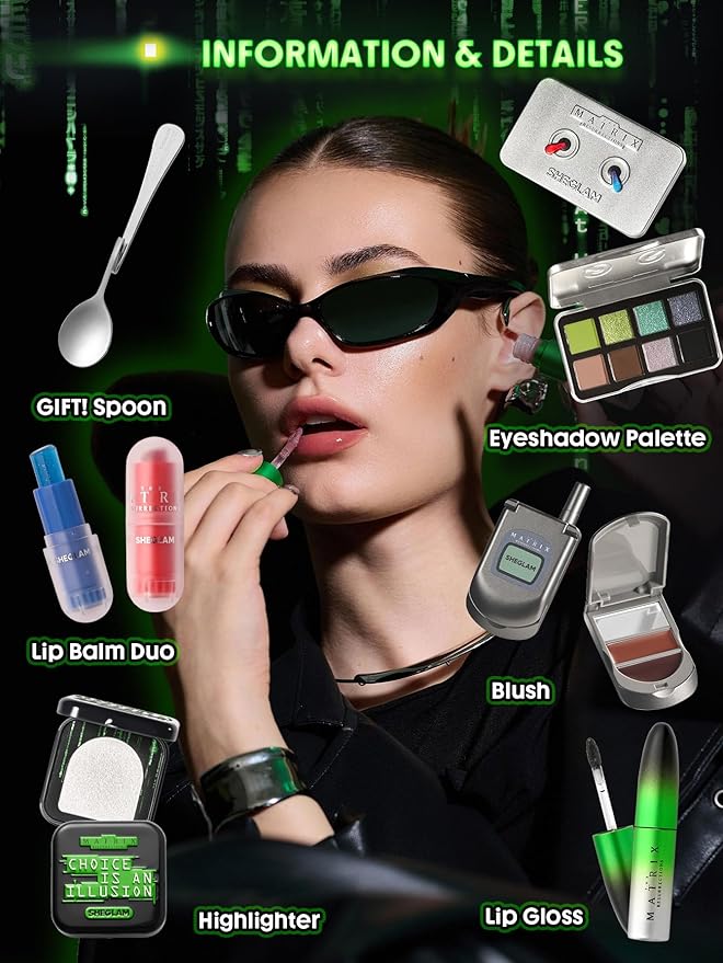 SHEGLAM The Matrix Collection Set All in One Makeup Kit Includes Eyeshadow PaletteLip Balm Highlighter Lip Gloss Blush Make Up Gift Set for Women