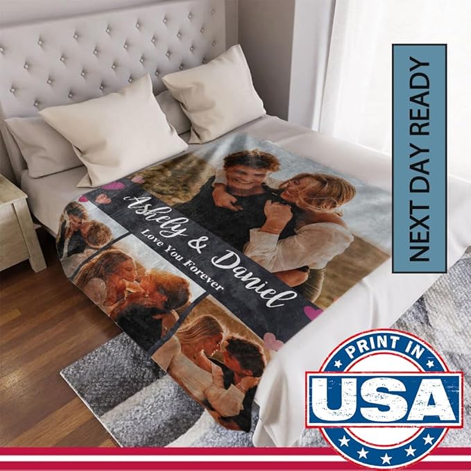 Ships Next Day, Personalized Blankets for Couples Photo Blankets for Girlfriend Boyfriend, Custom Blankets Flannel Blanket for Boyfriend Birthday Gift