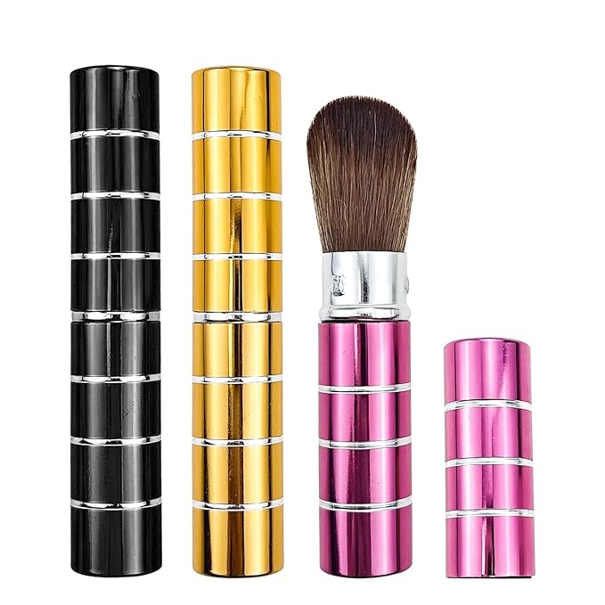 3 PACK Multicolour Retractable Kabuki Makeup Brush, Travel Makeup Brushes with Cover Makeup Tool Portable Blush Brush for Blush, Bronzer, Buffing, Highlighter Flawless Powder Cosmetics Face Brushes